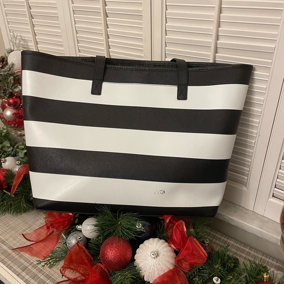 Michael Kors Black and White Striped Tote - Picture 3 of 6